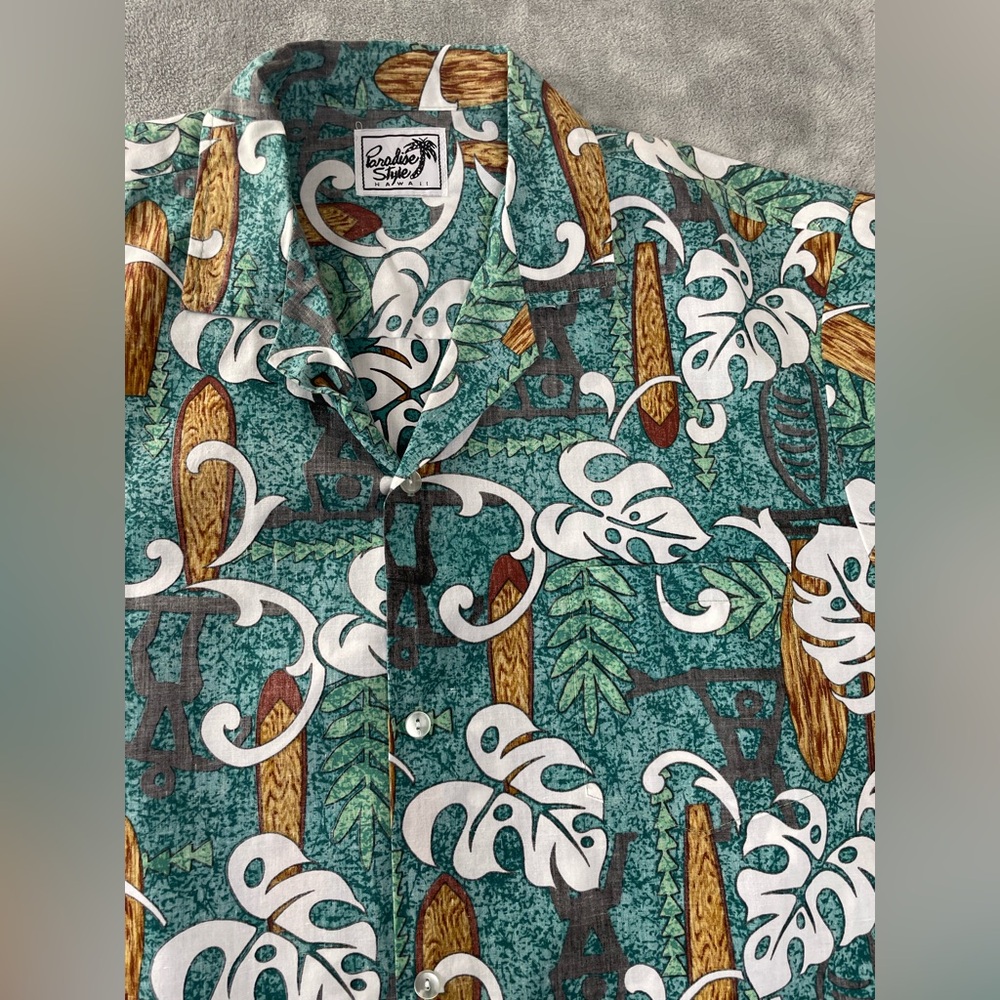 Paradise Style Aloha Hawaiian Shirt Mens Large Cotton Short Sleeve Button Blue